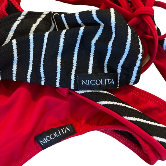 Women's Nicolita Cuban String Triangle Bikini - Red, Black and White, Medium - Picture 3 of 6